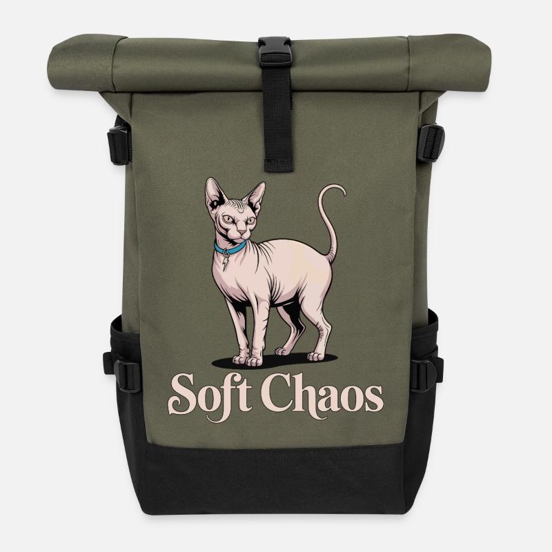 Soft Chaos Sphynx Katze - Rolltop Rucksack - Olive/Schwarz