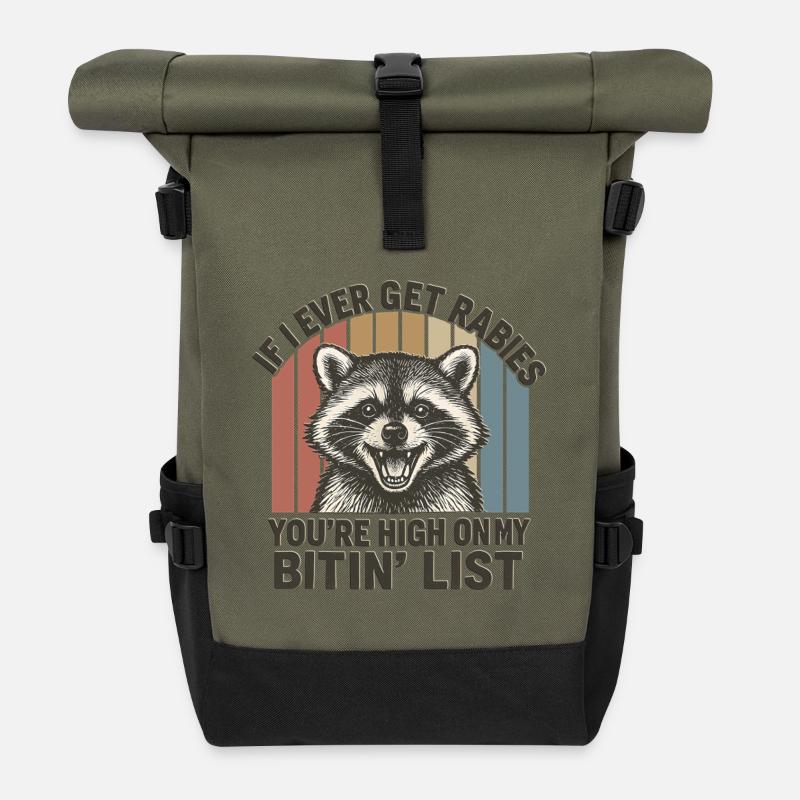 Rascal Raccoon ganz oben auf der Beißliste - Rolltop Rucksack - Olive/Schwarz