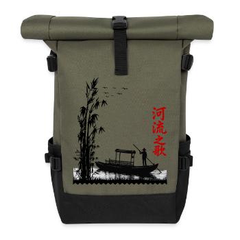 Lied vom Fluss | Natur Harmonie Silhouette - Rolltop Rucksack - Olive/Schwarz - Vorne