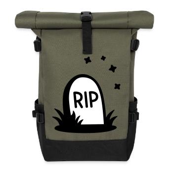 RIP Halloween Grabstein Silhouette - Rolltop Rucksack - Olive/Schwarz - Vorne