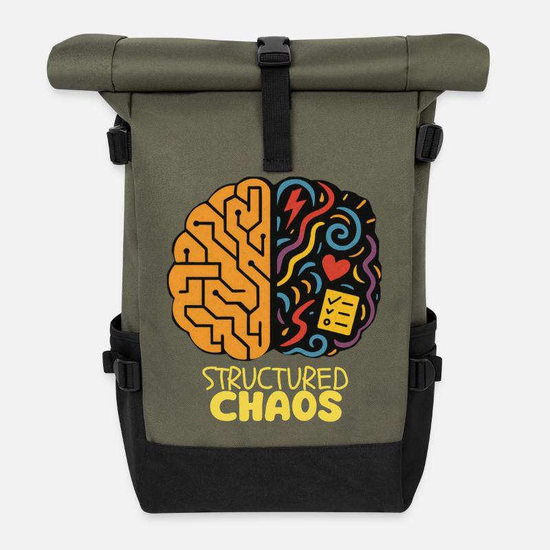 Structured Chaos - AuDHD - Roll Top Backpack - olive/black
