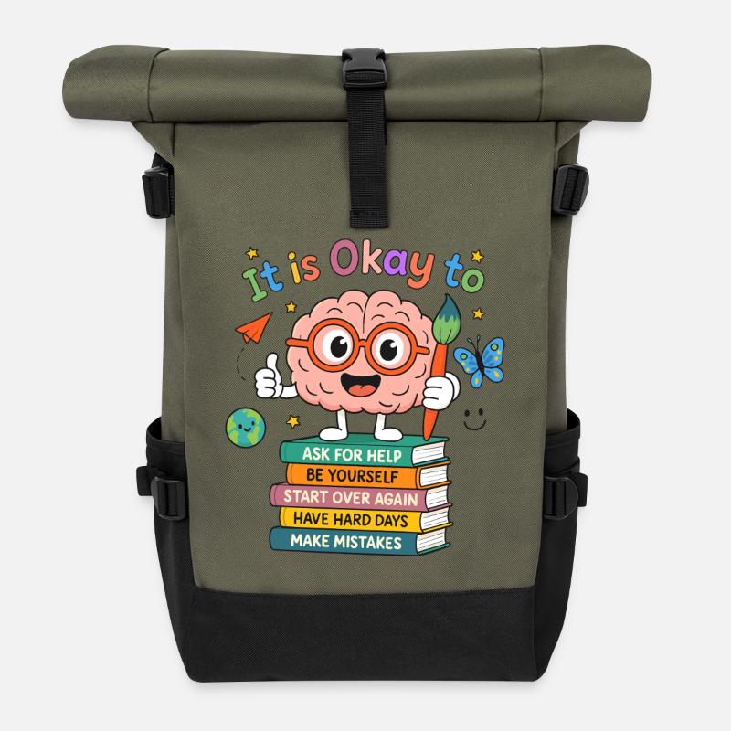 Mental Health It Is Okay To Learn Mind Growth - Roll Top Backpack - olive/black