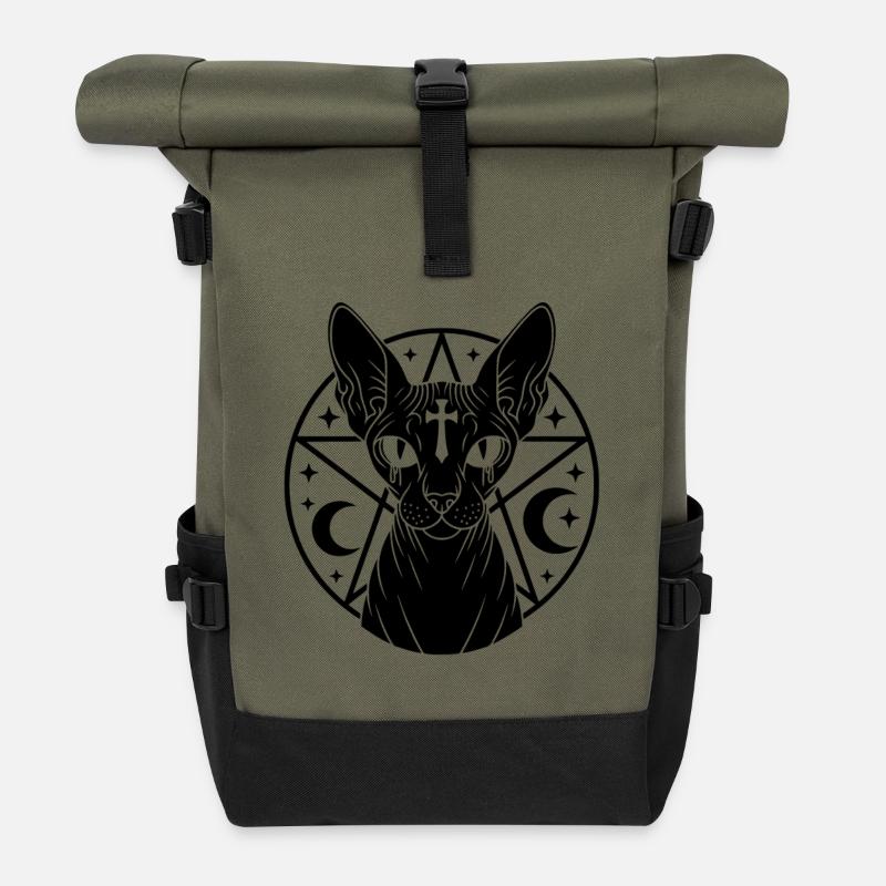 Sphynx Katze Okkult - Rolltop Rucksack - Olive/Schwarz