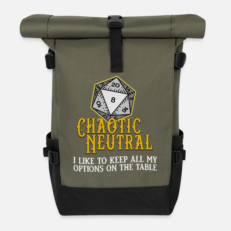 Chaotisch Neutral D20 - Rolltop Rucksack - Olive/Schwarz