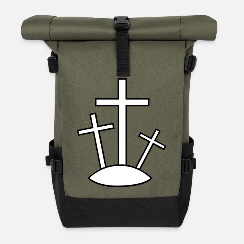 Trois croix sur la colline - Sac à dos roll top - olive/noir