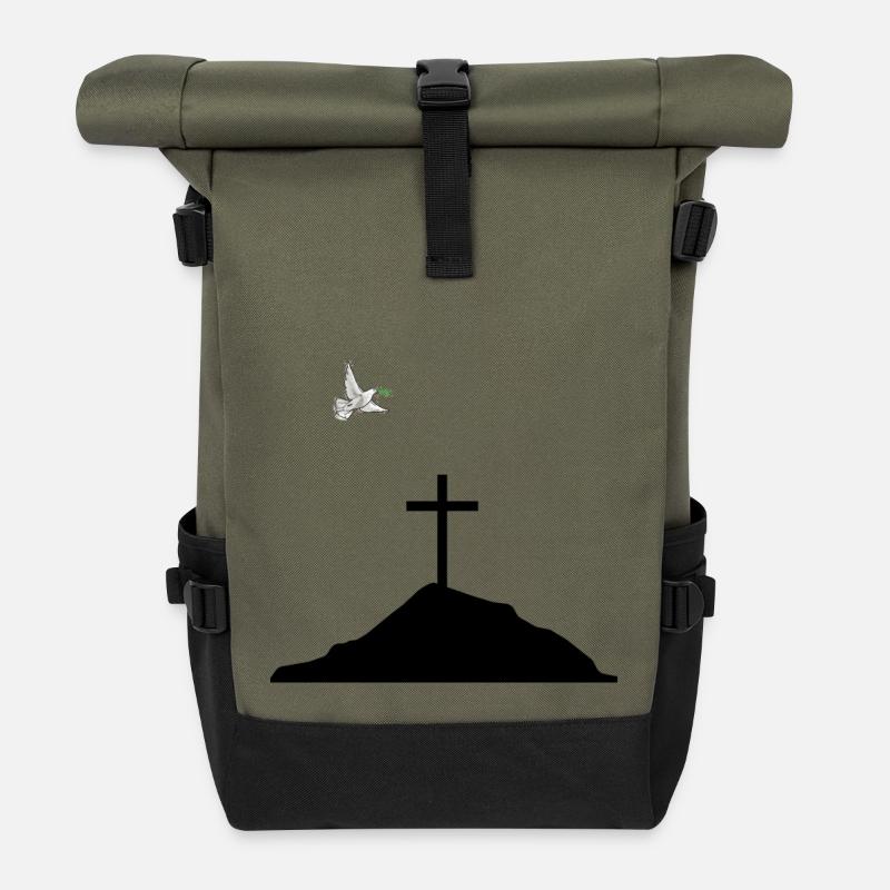 Friedenstaube und kreuz auf berg - Rolltop Rucksack - Olive/Schwarz
