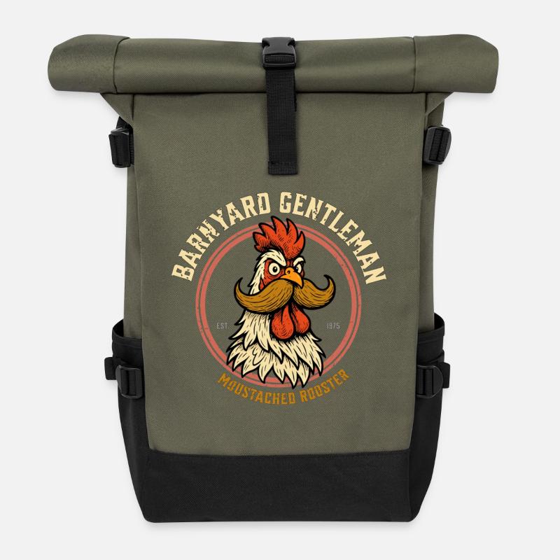 Le coq moustachu - Sac à dos roll top - olive/noir