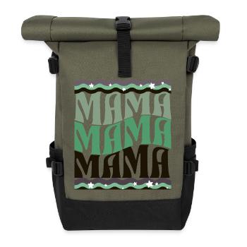 MAMA Wellen Muster Grün Braun - Rolltop Rucksack - Olive/Schwarz - Vorne
