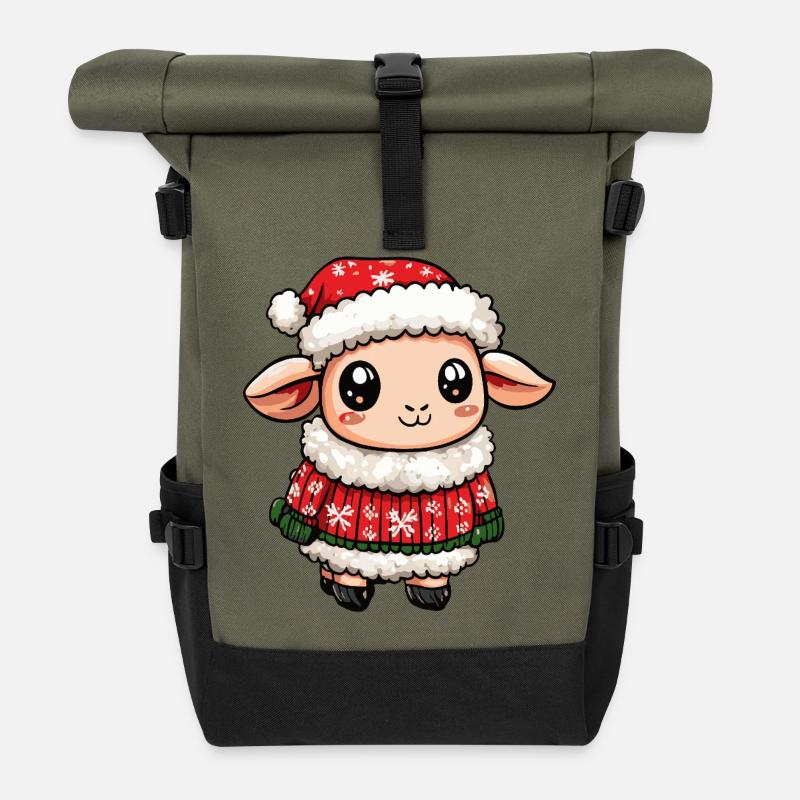 Schaf Weihnachten - Rolltop Rucksack - Olive/Schwarz