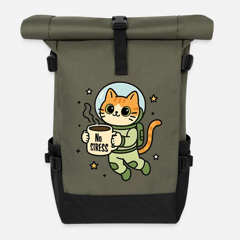 Chat astronaute tasse zen - Sac à dos roll top - olive/noir