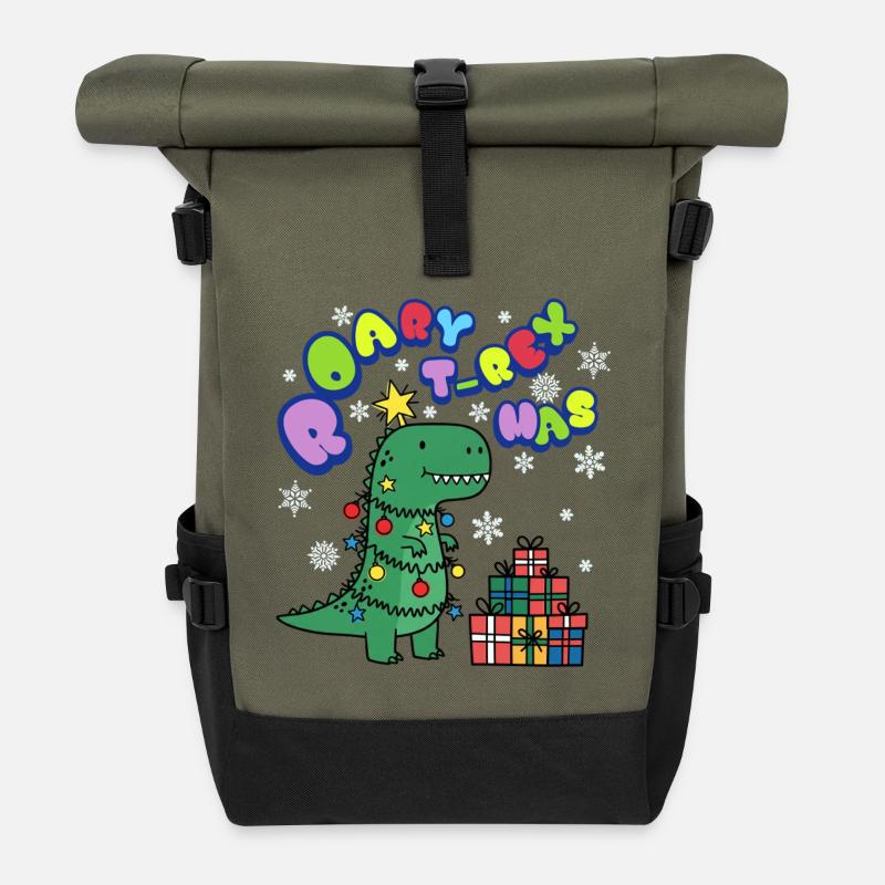 Timmie der kleine T-Rex ist ein Tannenbaum - Rolltop Rucksack - Olive/Schwarz