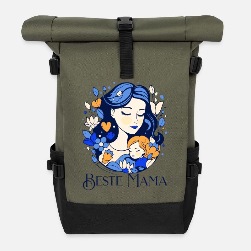 Beste Mama - Rolltop Rucksack - Olive/Schwarz