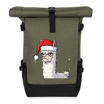 Llama with Santa Hat Alpaca Anti Christmas - Roll Top Backpack - olive/black - Front