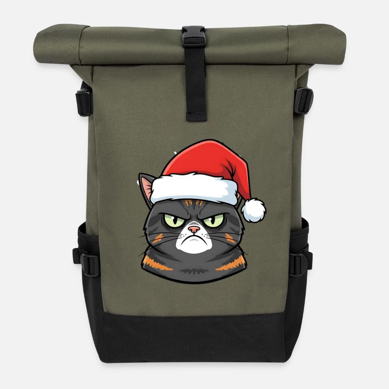 Sombre chat de Noël anti-chat de Noël - Sac à dos roll top - olive/noir