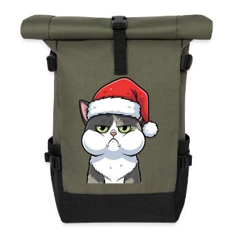 Dessin animé de Noël du chat agacé au chapeau - Sac à dos roll top - olive/noir - Devant