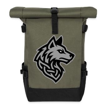 Wolf Kopf Wikinger - Rolltop Rucksack - Olive/Schwarz - Vorne