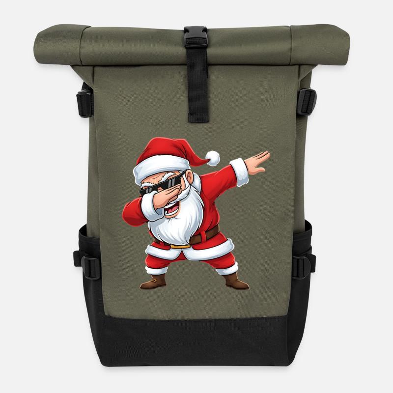 Cooler Dabbing Weihnachtsmann Cartoon Xmas - Rolltop Rucksack - Olive/Schwarz