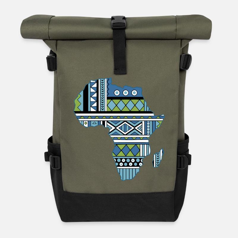 Africa Map Tribal - Roll Top Backpack - olive/black