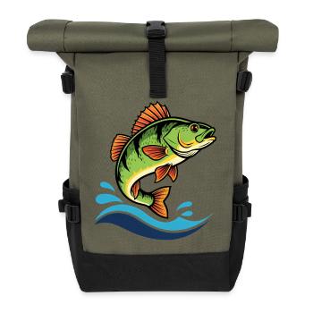 Colorful perch perch fishing - Roll Top Backpack - olive/black - Front