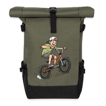BMX Street Style – Garçon de dessins animés à vélo - Sac à dos roll top - olive/noir - Devant