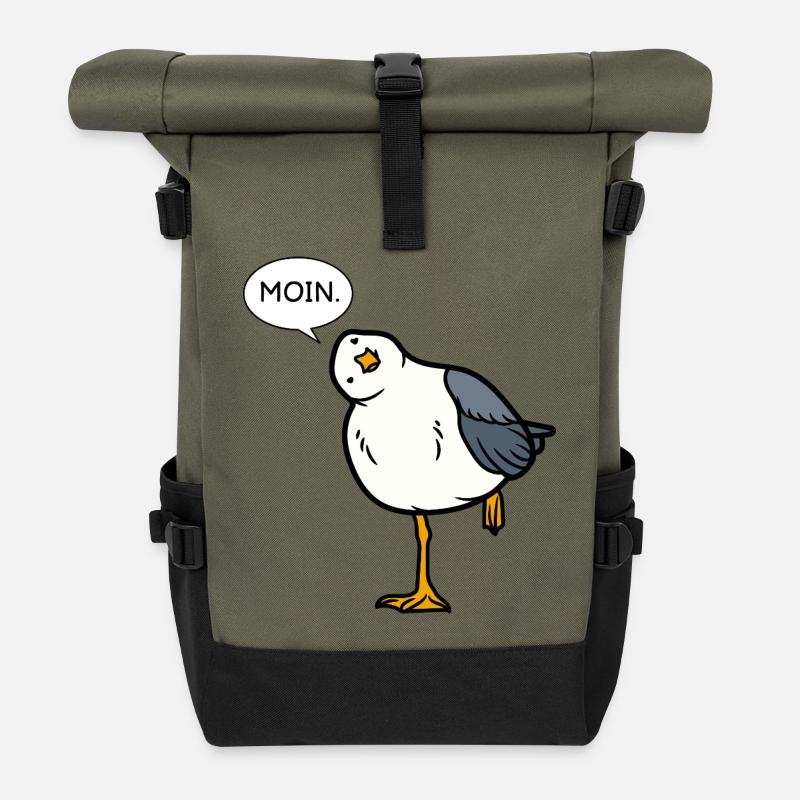 Moin Möwe – norddeutscher Gruß mit Humor - Rolltop Rucksack - Olive/Schwarz