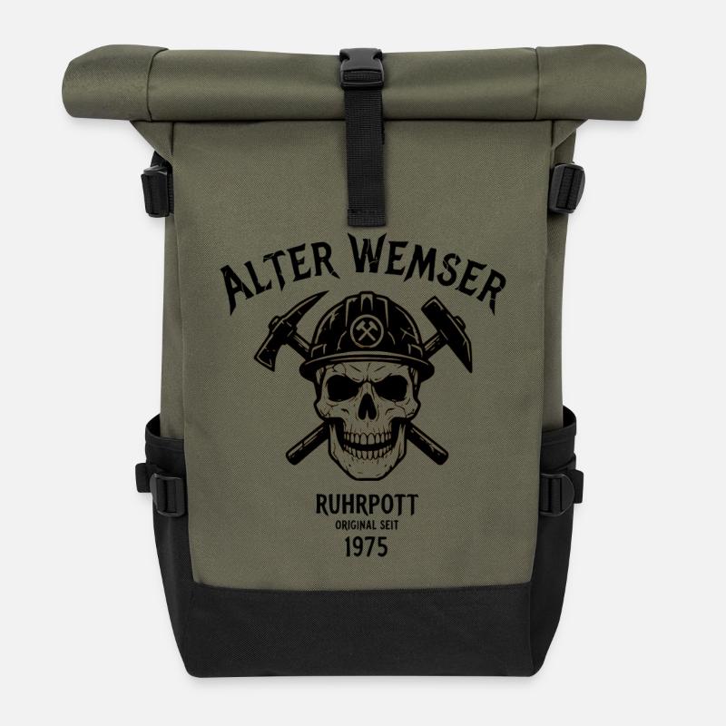 1975 Geburtstag Geschenk für echte Ruhrpott Typen - Rolltop Rucksack - Olive/Schwarz