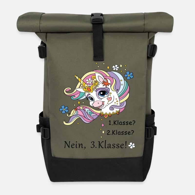 Schulkind 3.Klasse - Rolltop Rucksack - Olive/Schwarz