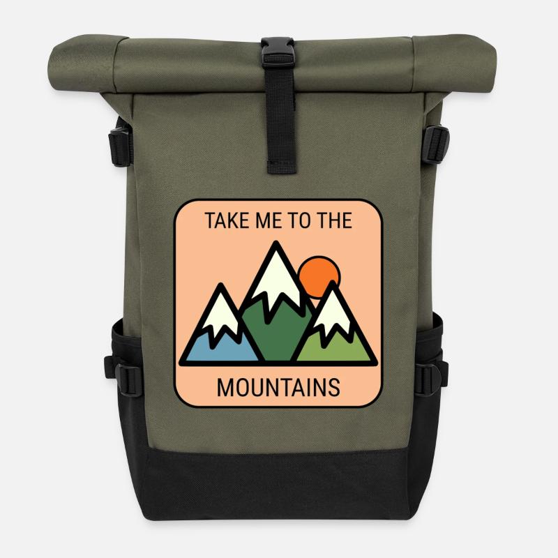 Take me to the Mountains - Roll Top Backpack - olive/black