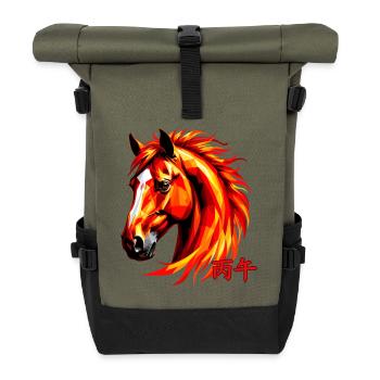 Blazing Horse Zodiac Polygon Art - Rolltop Rucksack - Olive/Schwarz - Vorne
