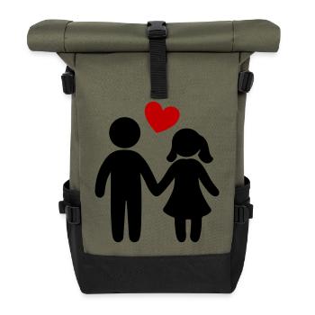 Paar Verliebt Herz - Rolltop Rucksack - Olive/Schwarz - Vorne