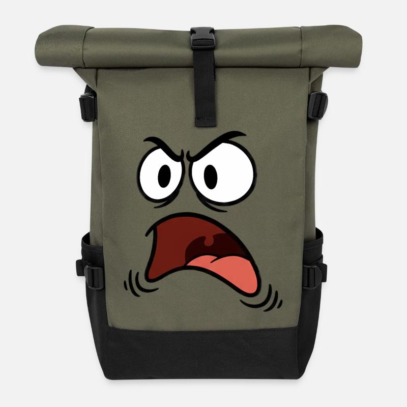 Angry face comic - Roll Top Backpack - olive/black