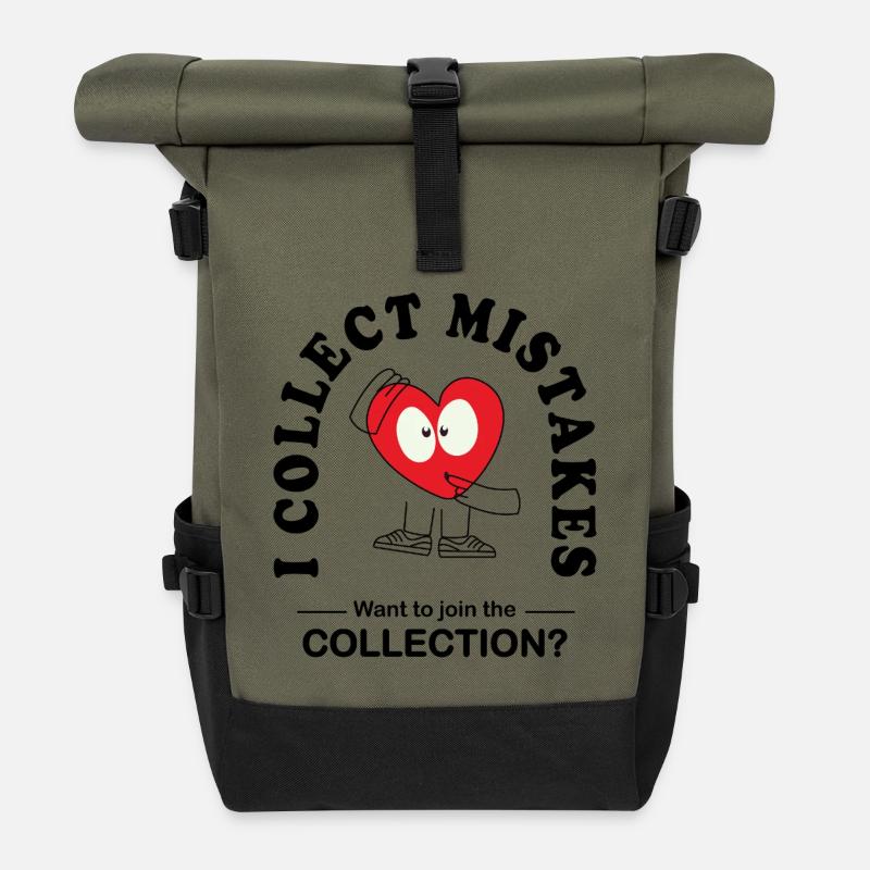 I Collect Mistakes – Lustiger Flirt Spruch - Rolltop Rucksack - Olive/Schwarz