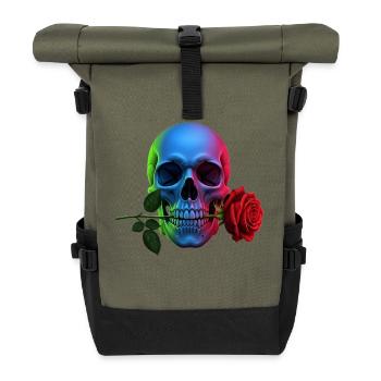Neon skull with rose gothic design - Roll Top Backpack - olive/black - Front