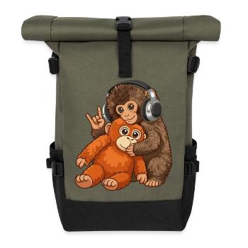 Monkey Punch Affe Musik hören  - Rolltop Rucksack - Olive/Schwarz - Vorne