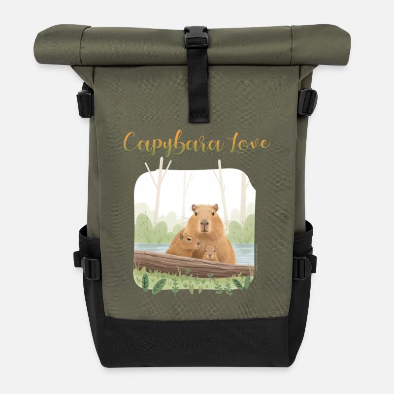 T-Shirt-Design Capybara Love - Rolltop Rucksack - Olive/Schwarz
