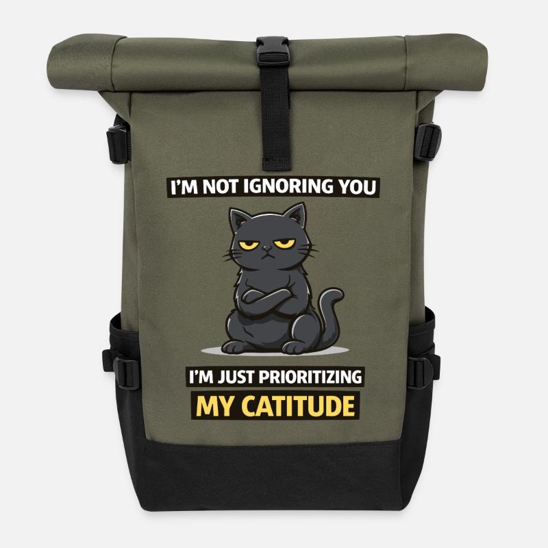 Katitude-Priorität: Ich ignoriere dich nicht - Rolltop Rucksack - Olive/Schwarz