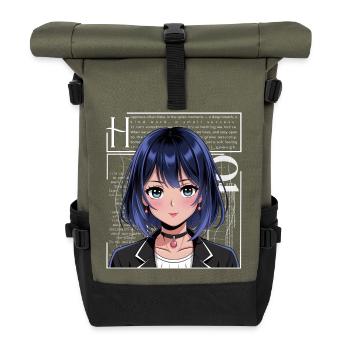 Anime Mädchen mit blauen Haaren | Glück | Liebe - Rolltop Rucksack - Olive/Schwarz - Vorne