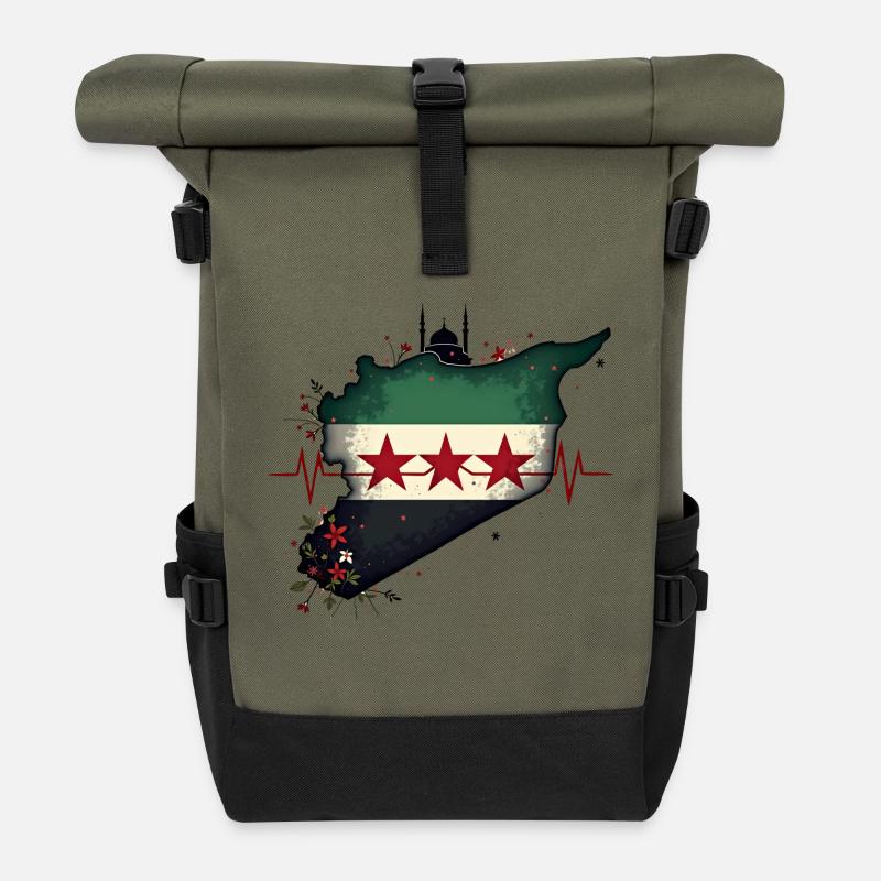 flag syria - Free Syria Flag - Roll Top Backpack - olive/black