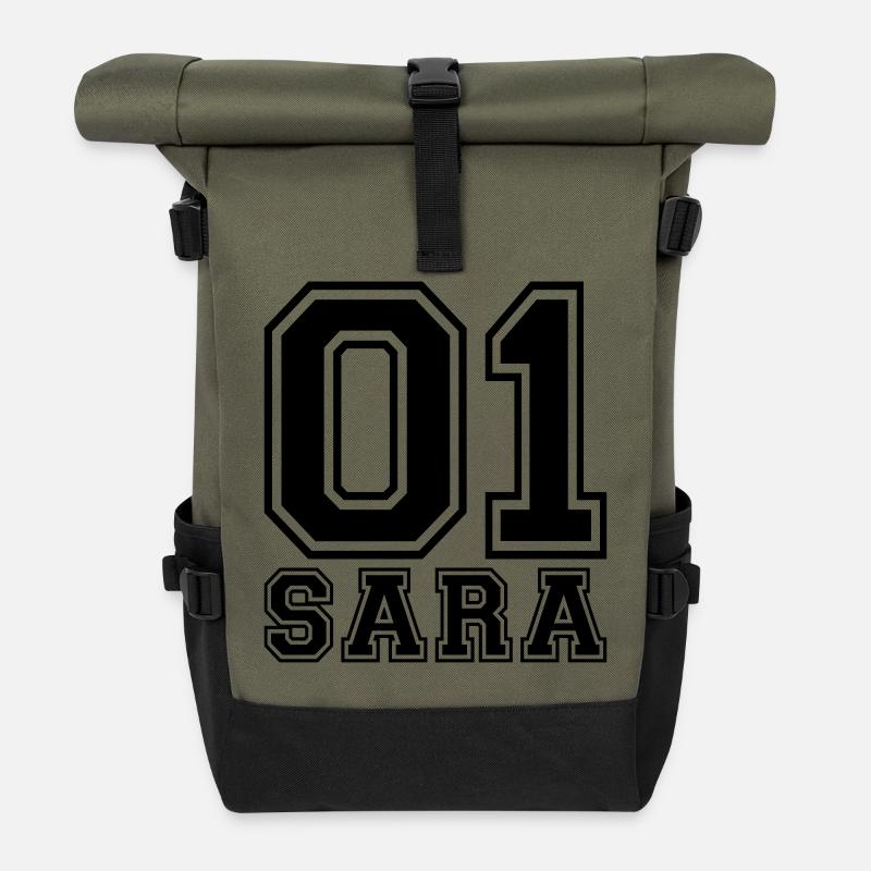 Sara - Name - Roll Top Backpack - olive/black