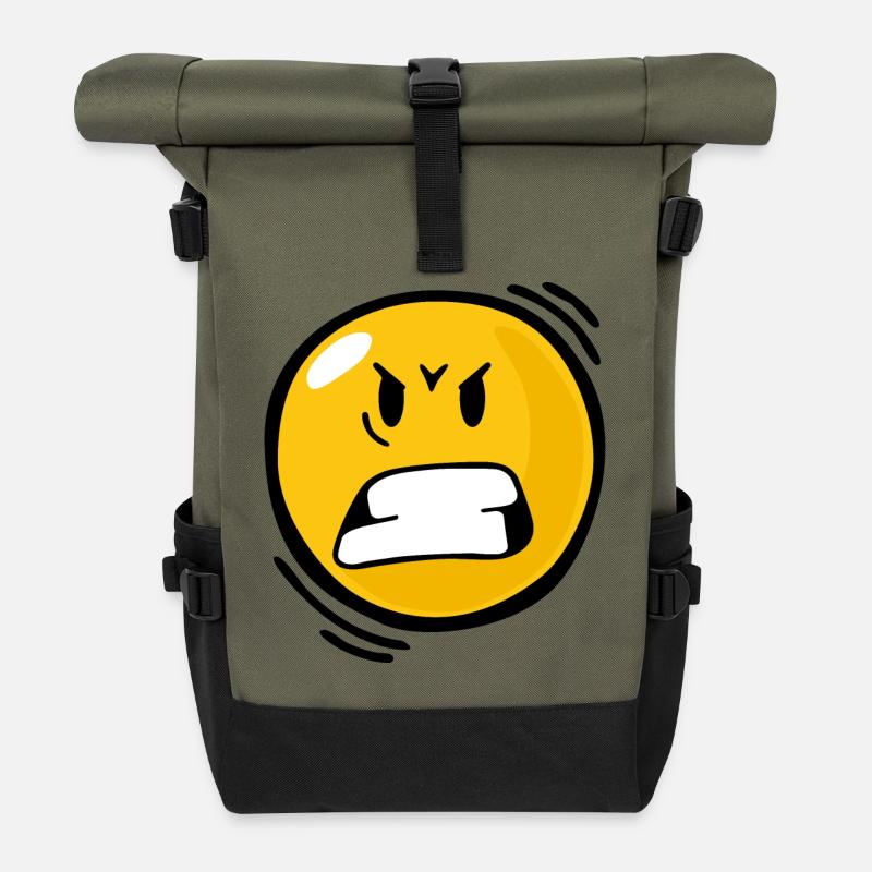 Smiley Anger - Rolltop Rucksack - Olive/Schwarz