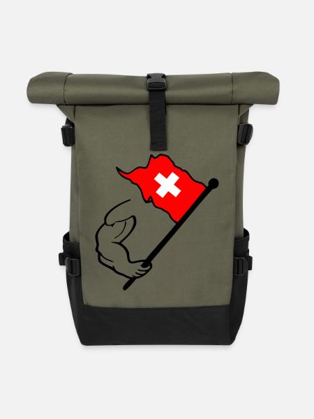 Schweiz Flagge - Rolltop Rucksack - Olive/Schwarz