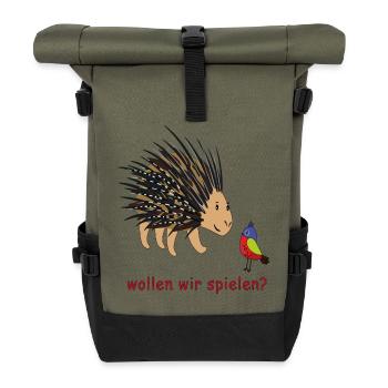 Do we want to play? Porcupine and bird - Roll Top Backpack - olive/black - Front