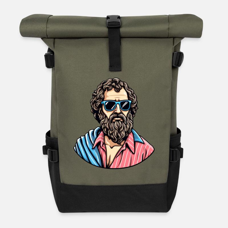 Lässiger cooler Philosophen-Look - Rolltop Rucksack - Olive/Schwarz