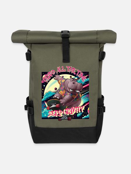 Hippo All the Time - Zero Gravity - Rolltop Rucksack - Olive/Schwarz