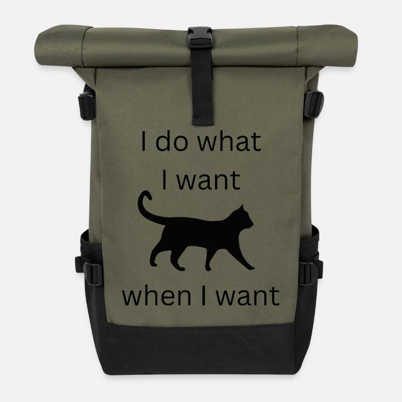 lustiger Katzenspruch - Rolltop Rucksack - Olive/Schwarz