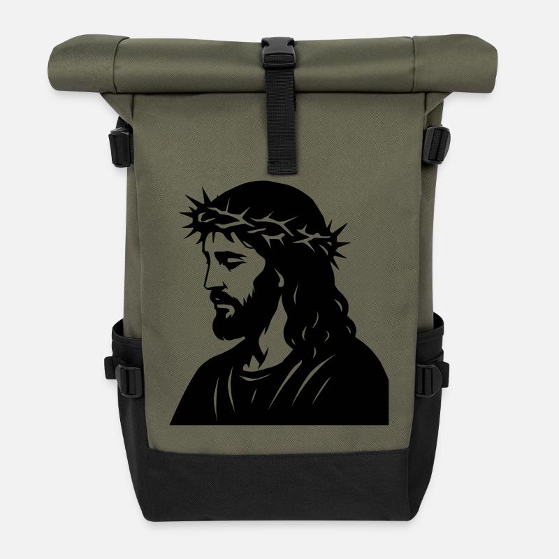 Jésus - Sac à dos roll top - olive/noir