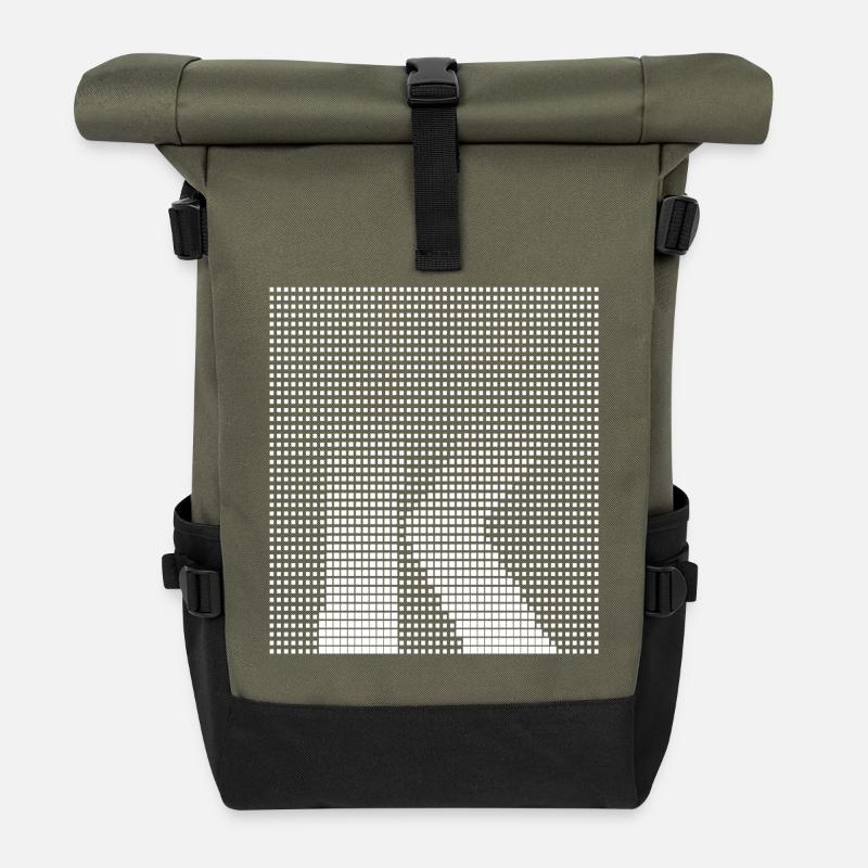 Letter K, name, the letter K - Roll Top Backpack - olive/black