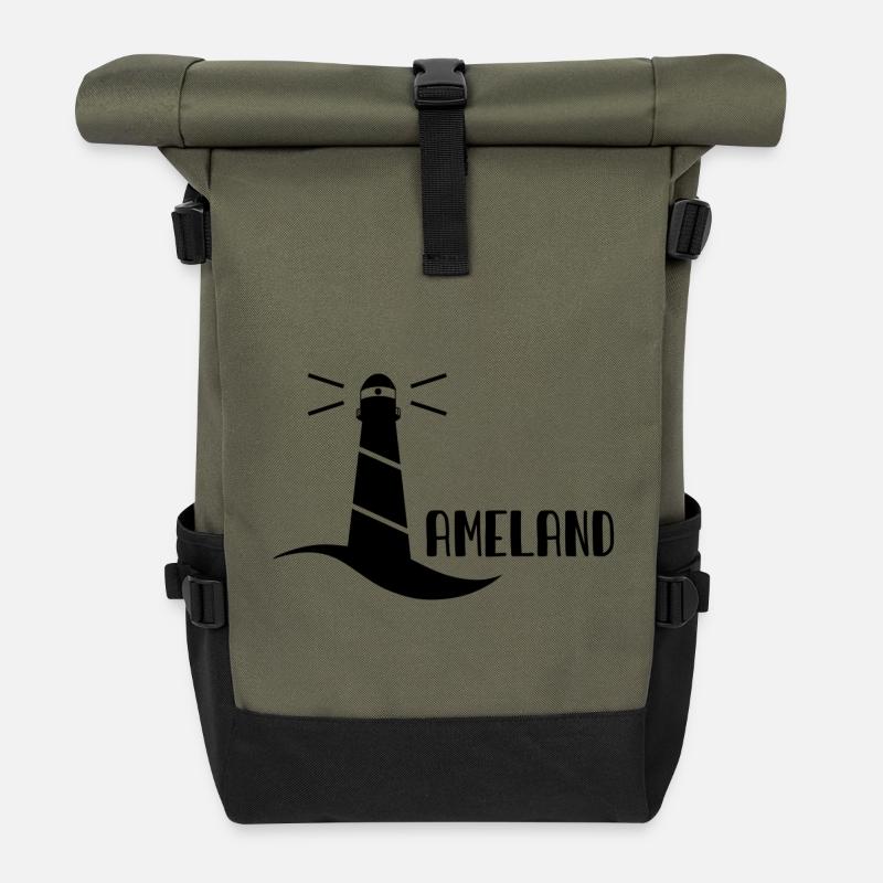 Leuchtturm Ameland - Rolltop Rucksack - Olive/Schwarz