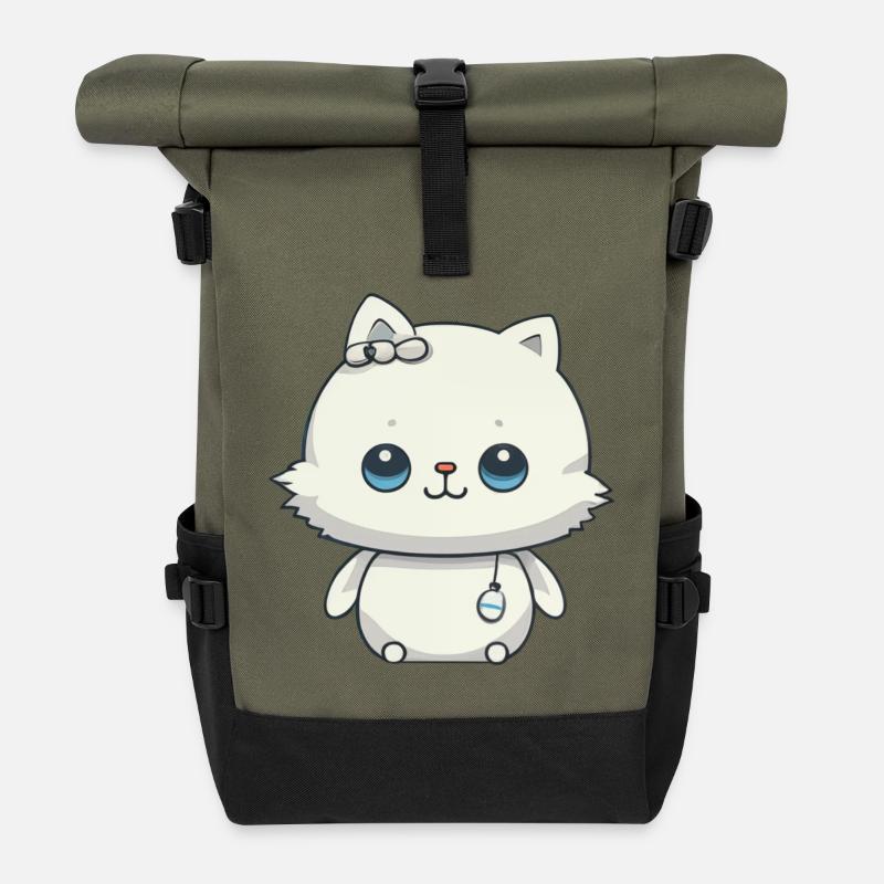Mignon chat amitié illustration - Sac à dos roll top - olive/noir