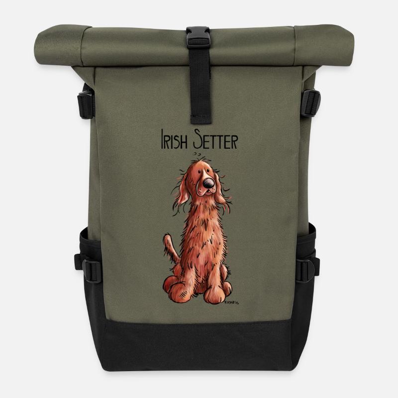 Fröhlicher Irish Setter - Rolltop Rucksack - Olive/Schwarz
